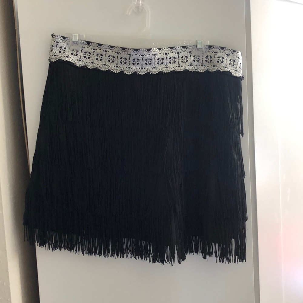 Spirit Black Fringe Skirt with Silver Lace Trim